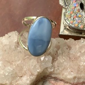 BLUE OWYHEE OPAL 925 STERLING SILVER RING, SIZE 8